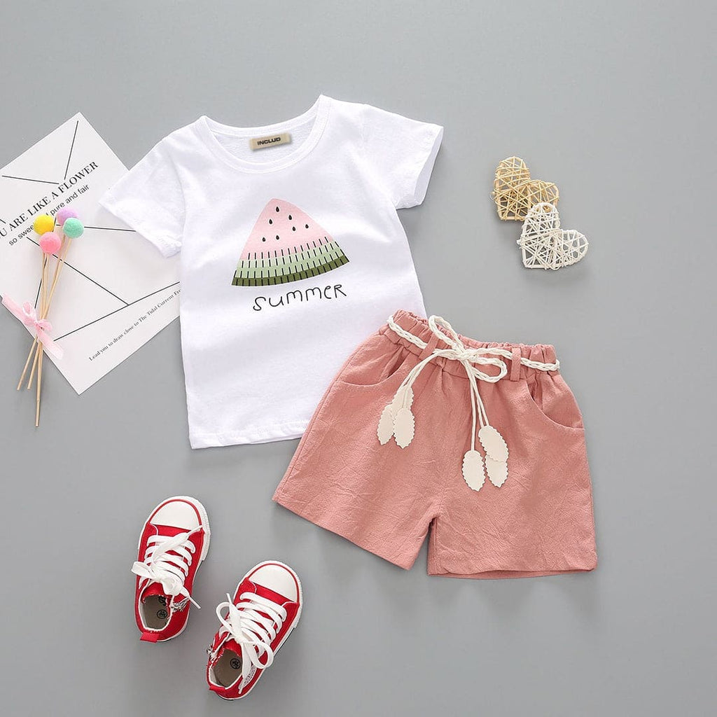 Girls T-shirt with Shorts Set Sets Pink 1-2 Y 