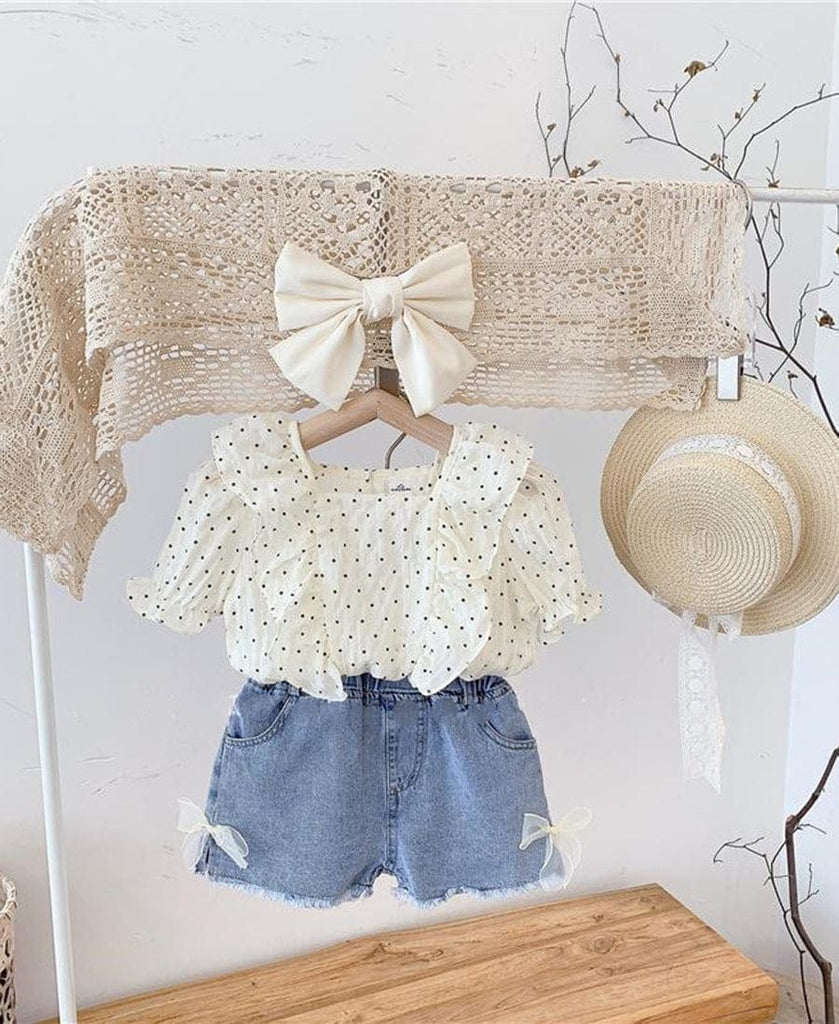 Girls Ruffled Top with Denim Shorts Sets White 2-3 Y 