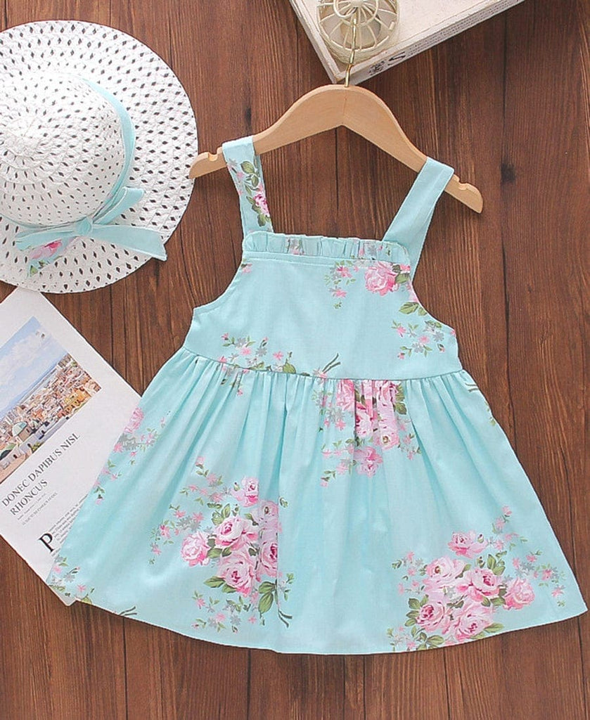 Girls Strappy Dress with Hat Casual Dresses Green 1-2 Y 