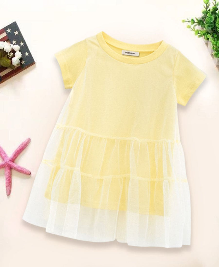Girls Solid Color Net Dress Casual Dresses Yellow 1-2 Y 