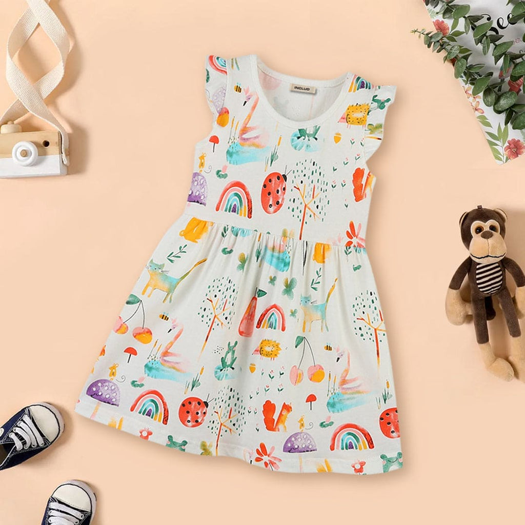 Girls All Over Printed Dress Casual Dresses White 1-2 Y 
