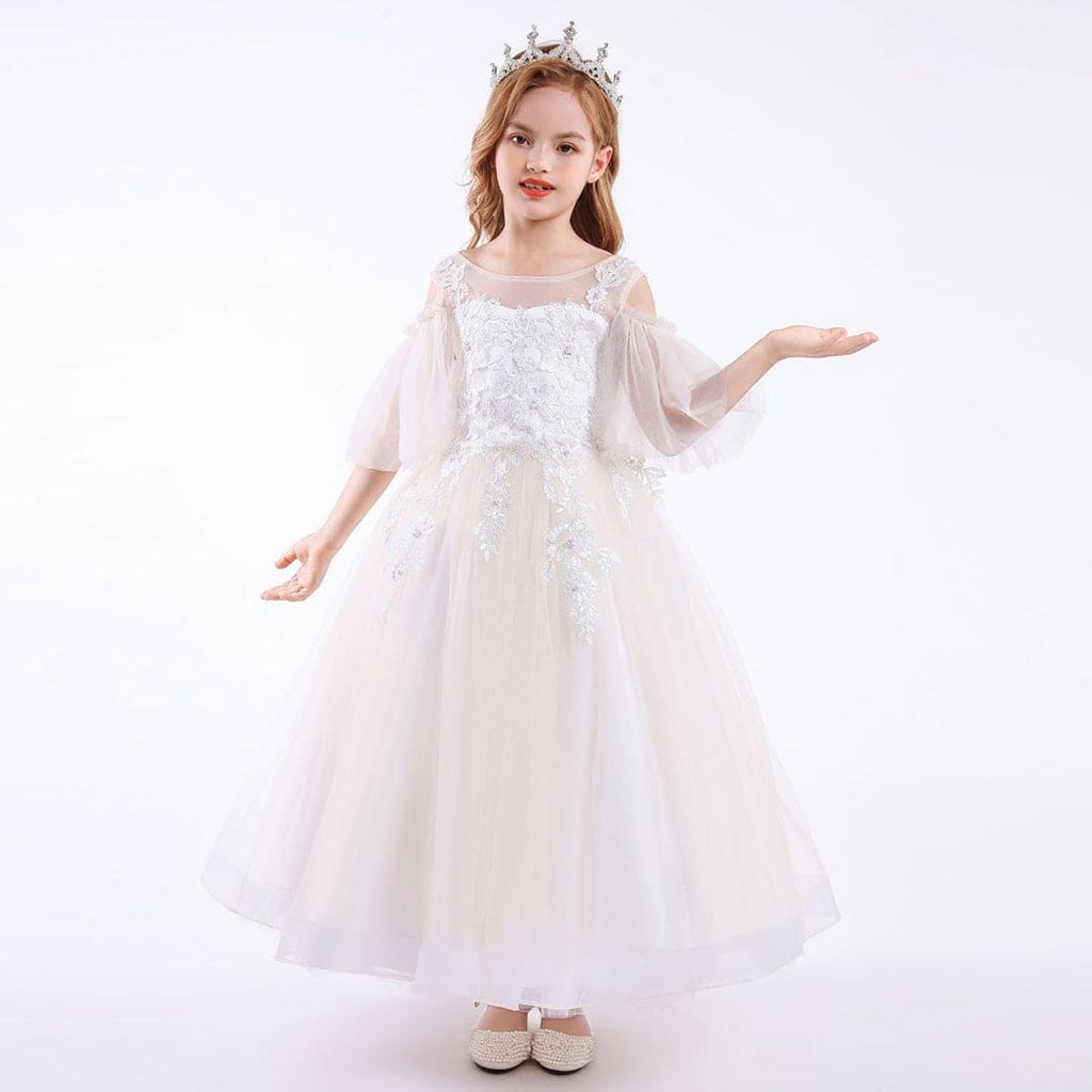 Girls Princess Lace Tulle Gown Casual Dresses White 6-7 Y 