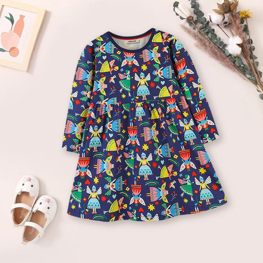 Girls Angel Print Casual Dress Casual Dresses Navy 1-2 Y 