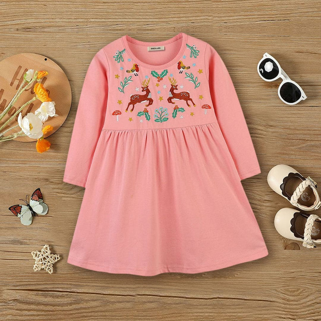 Girls Embroidered Casual Dress Casual Dresses Pink 1-2 Y 