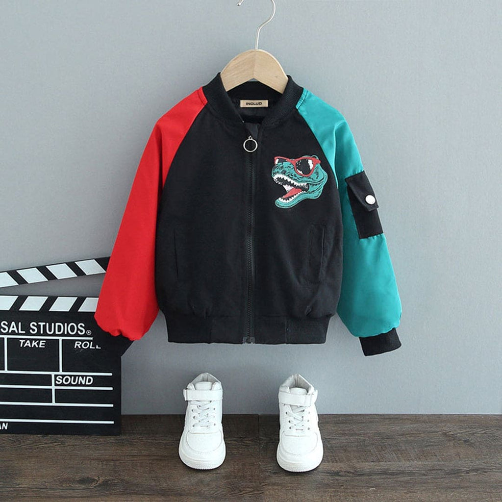 Boys Dinosaur Logo Colorblock Jacket Coats & Jackets Black 1-2 Y 