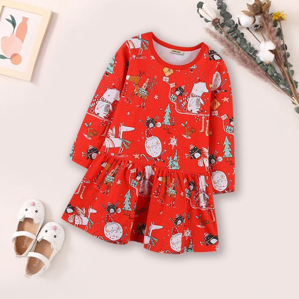 Girls Printed Drop Waist Casual Dress Casual Dresses Red 1-2 Y 