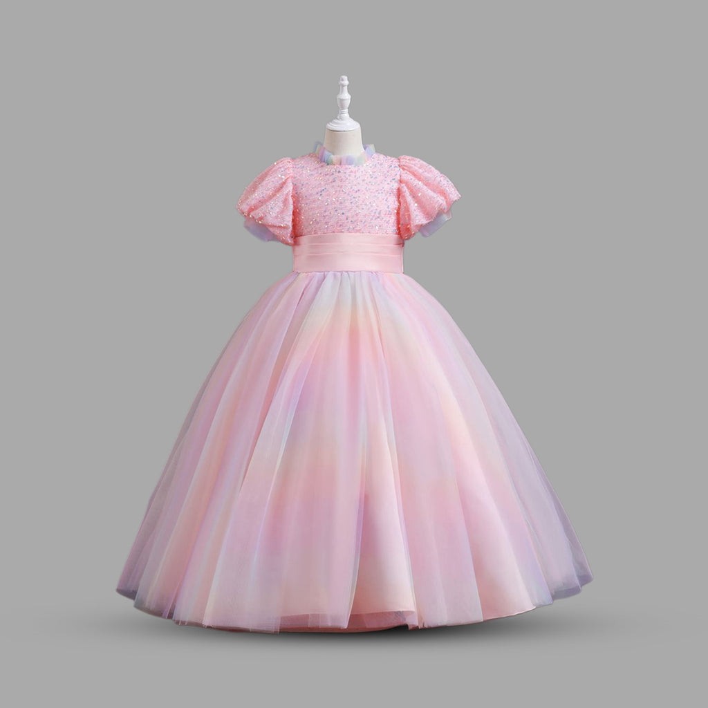 Girls Sequins Tulle Party Gown Party Dresses Pink 6-7 Y 