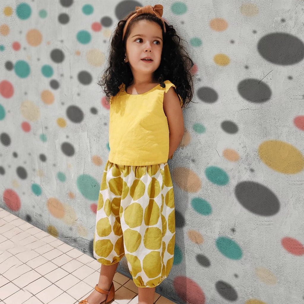 Girls Sleeveless Top Polka dot Bloomers Two Piece Set Sets Mustard 2-3 Y 