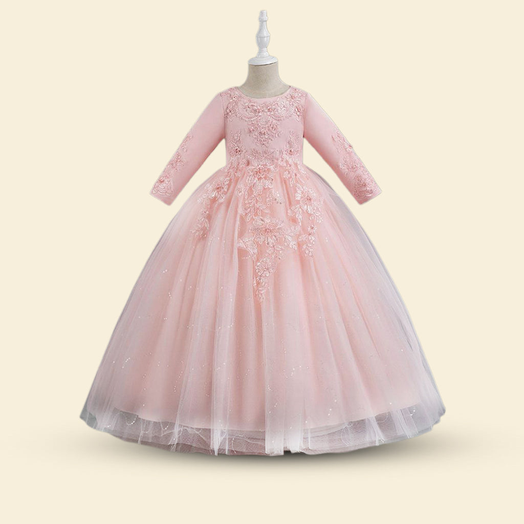 Girls Long Sleeve Embellished Fit & Flare Party Wear Dress Party Dresses Pink 6-7 Y 