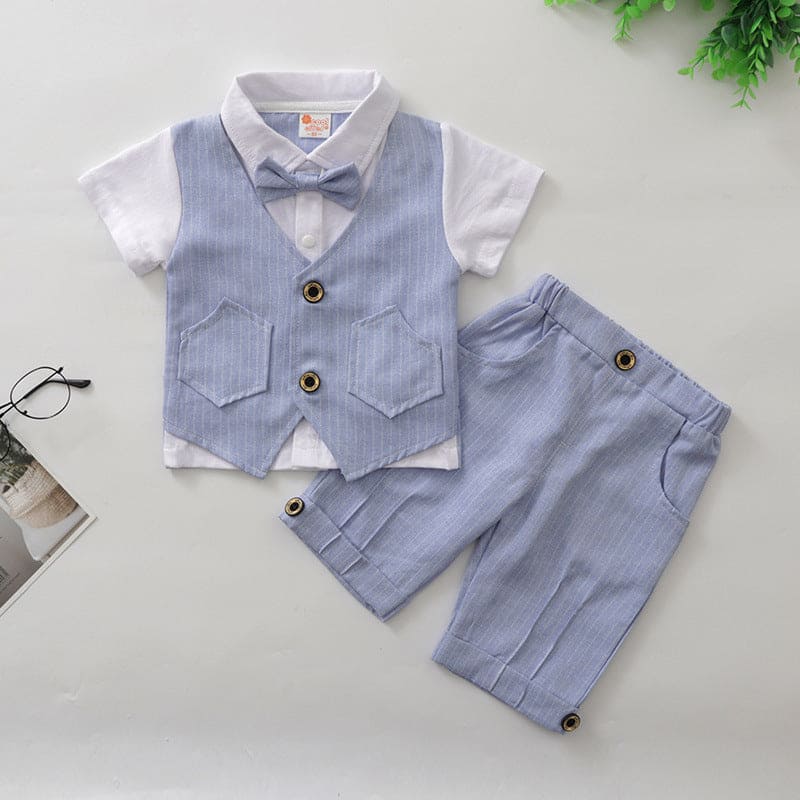 Boys Shirt with Striped Shorts & Waistcoat Set 3 pc. Sets Blue 1-2 Y 
