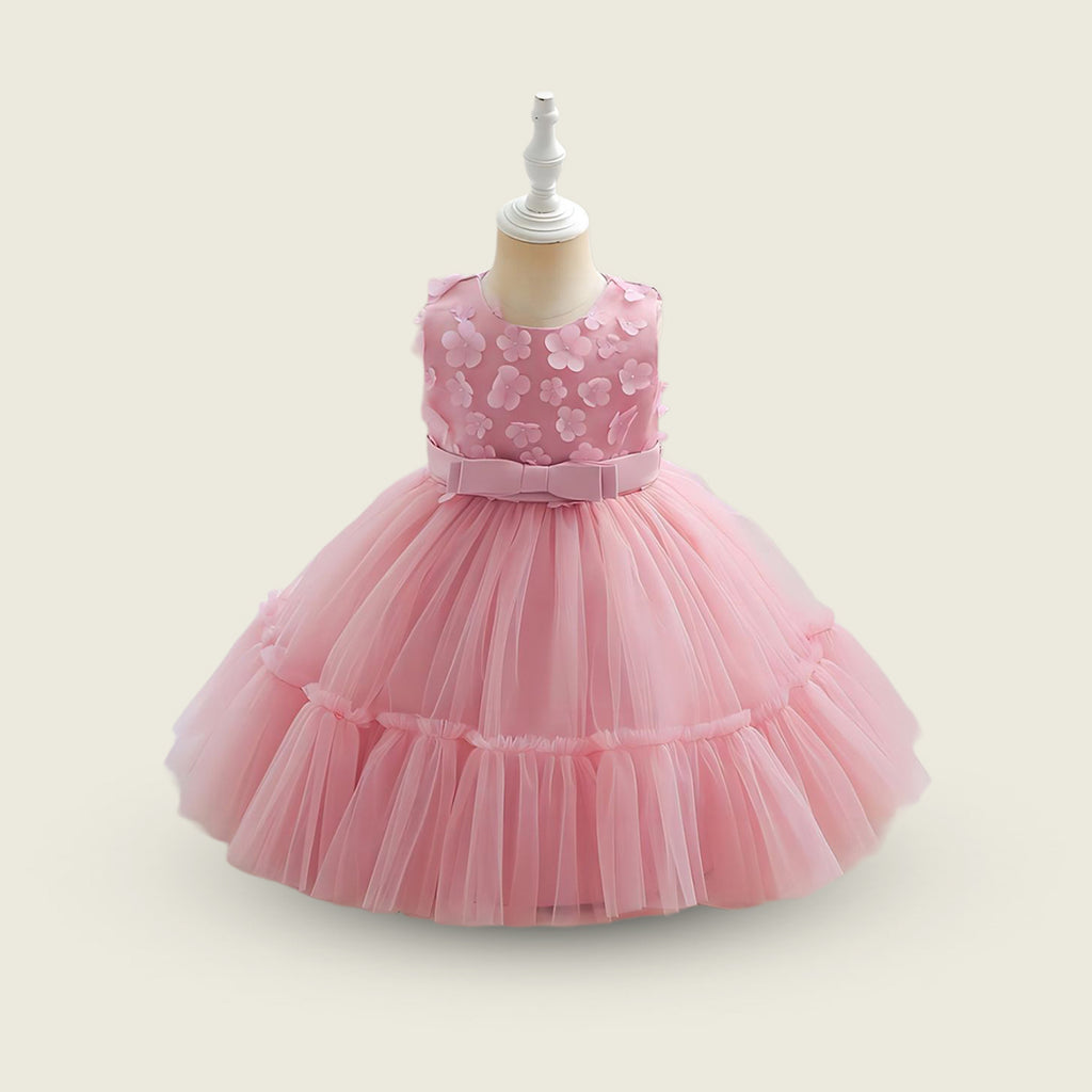 Girls Sleeveless Flower Applique Party Dress Party Dresses Light Pink 1-2 Y 