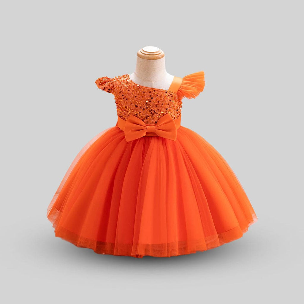 Girls Cape Sleeve Sequined Party Wear Dress Party Dresses Orange 1-2 Y 