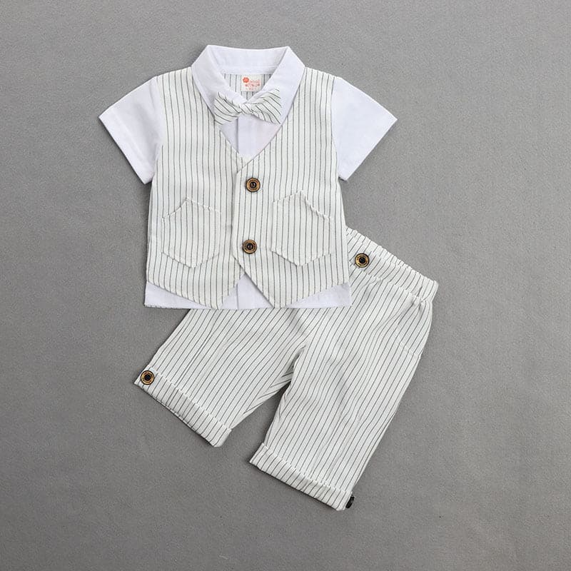Boys Shirt with Striped Shorts & Waistcoat Set 3 pc. Sets White 1-2 Y 