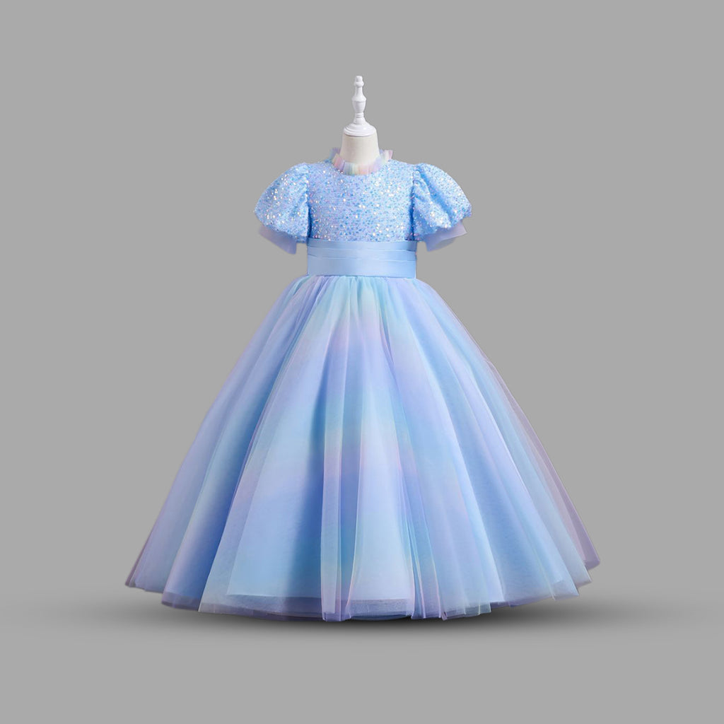 Girls Sequins Tulle Party Gown Party Dresses Light Blue 6-7 Y 