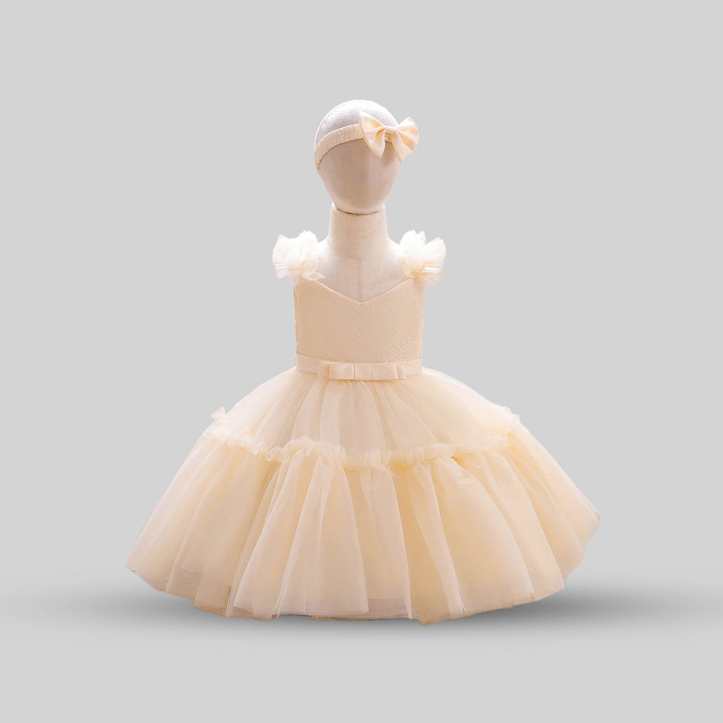 Girls Balloon Shape Sleeveless Party Dress Party Dresses Beige 1-2 Y 