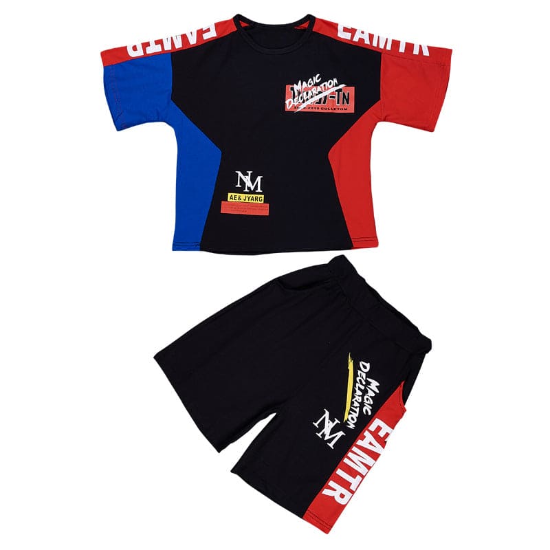 Boys Round Neck Alphabet Print T-Shirt With Shorts Sets Black 3-4 Y 