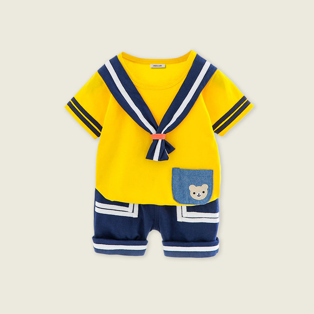 Boys Short Sleeve T-Shirt With Elasticated Shorts Sets Yellow 1-2 Y 