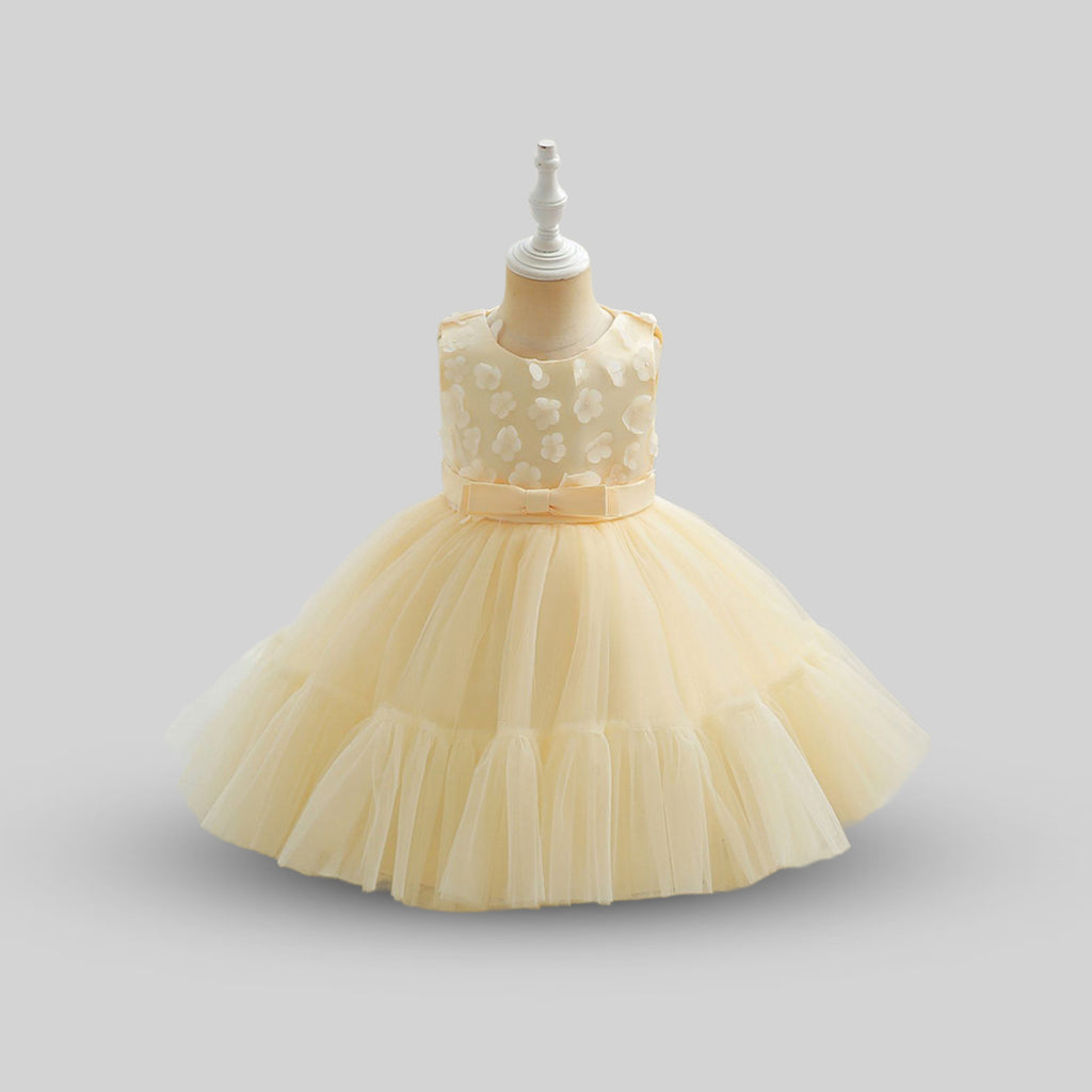 Girls Sleeveless Flower Applique Party Dress Party Dresses Beige 1-2 Y 