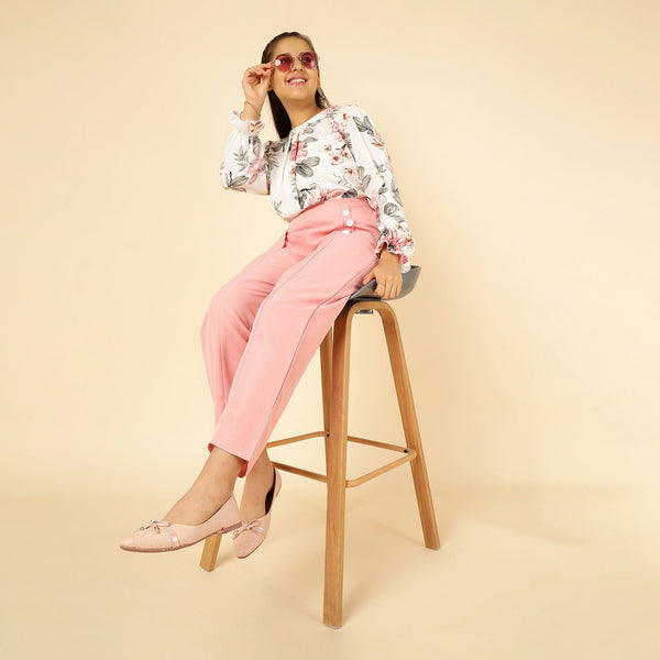 Girls Floral Top with Pant Set Sets Pink 7-8 Y 