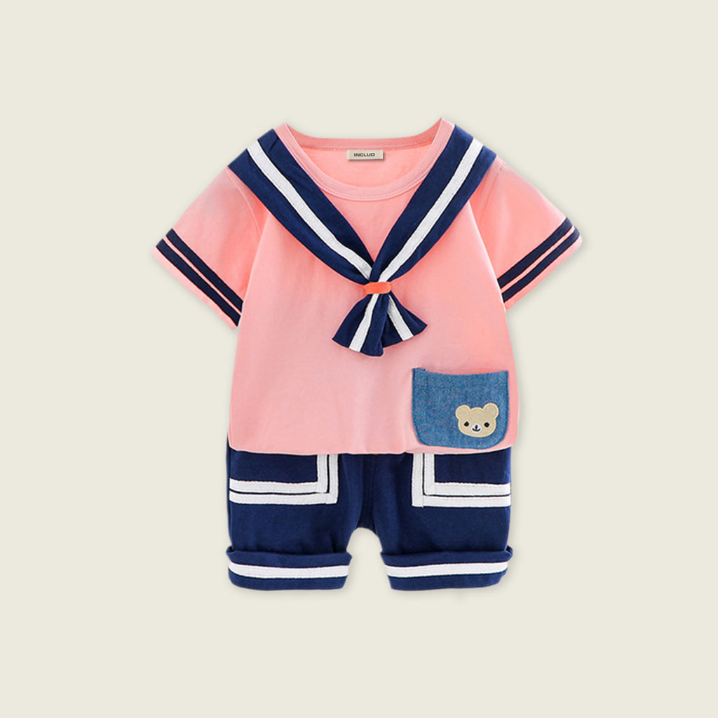 Boys Short Sleeve T-Shirt With Elasticated Shorts Sets Pink 1-2 Y 