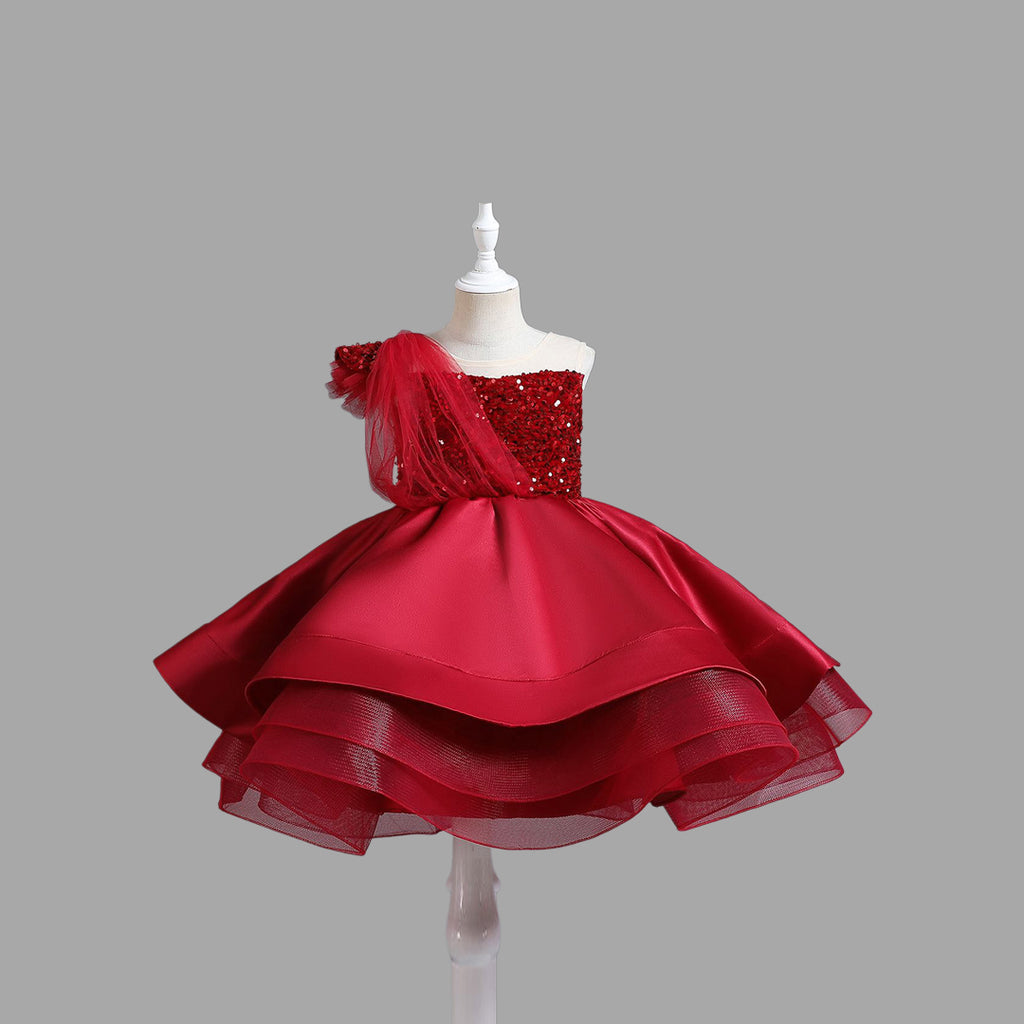 Girls Sleeveless Sequin Fit & Flare Party Dress Party Dresses Maroon 1-2 Y 