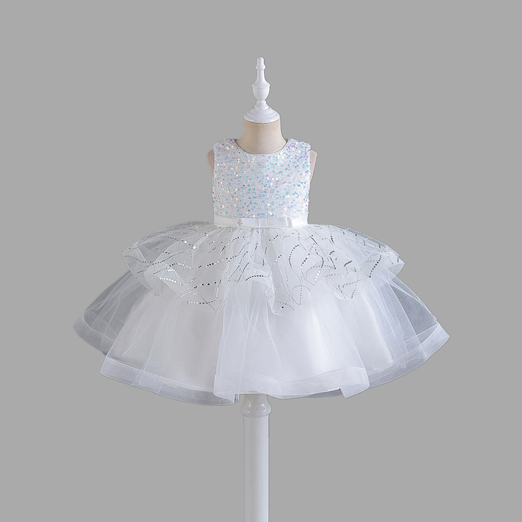 Girls Sequins Embellished Fit & Flare Party Dress Party Dresses White 4-5 Y 