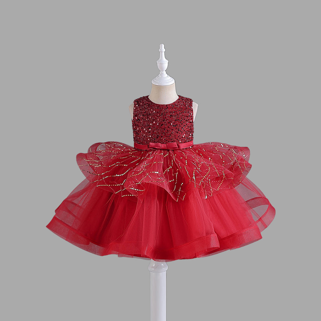 Girls Sequins Embellished Fit & Flare Party Dress Party Dresses Maroon 4-5 Y 
