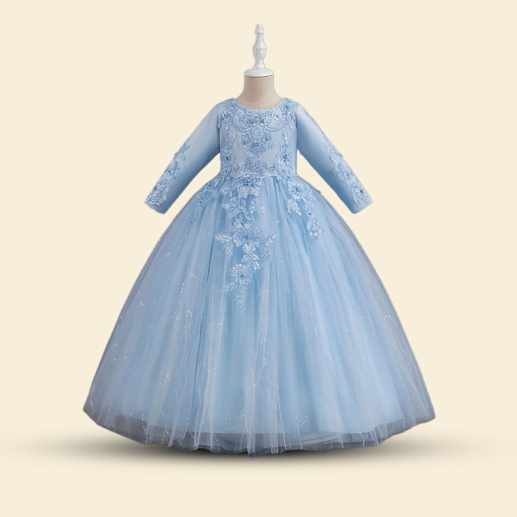 Girls Long Sleeve Embellished Fit & Flare Party Wear Dress Party Dresses Blue 6-7 Y 