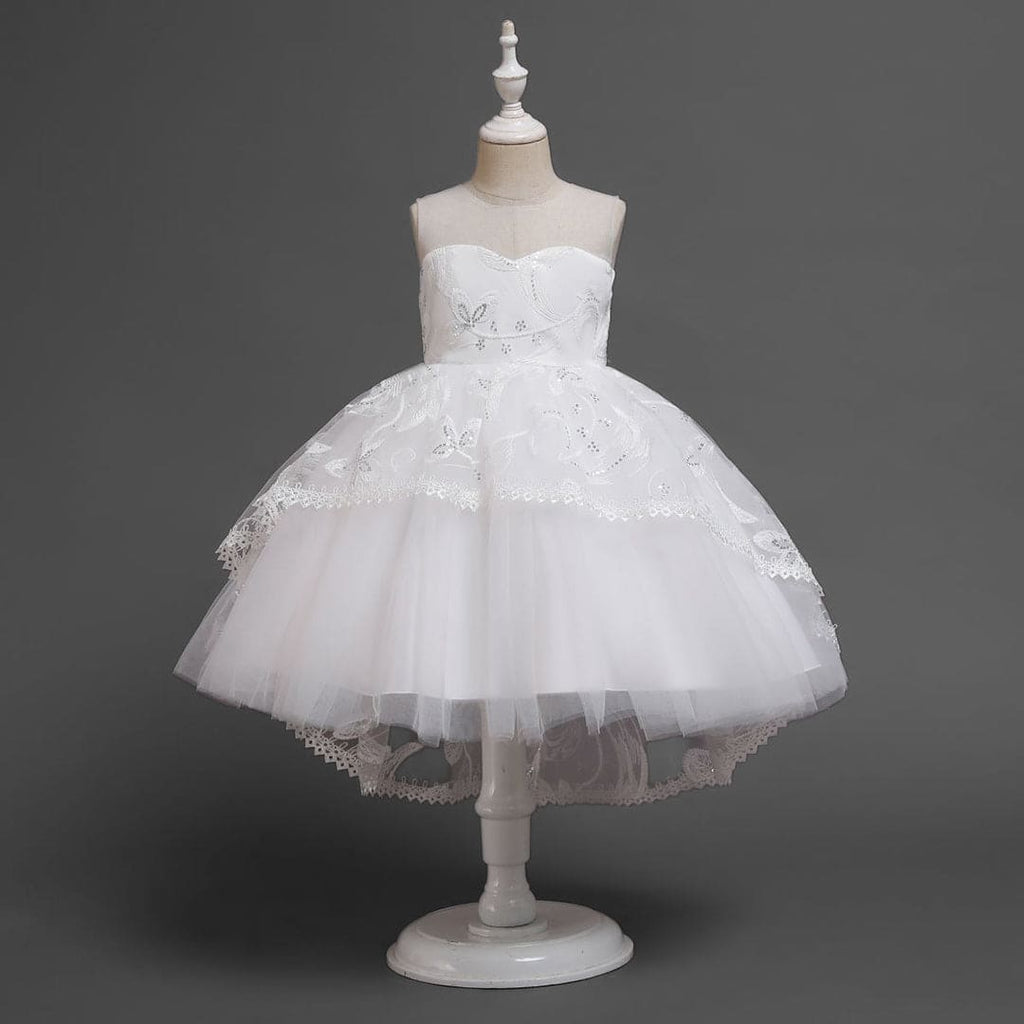 Girls Embellished Balloon Shape Party Wear Dress Party Dresses White 2-3 Y 