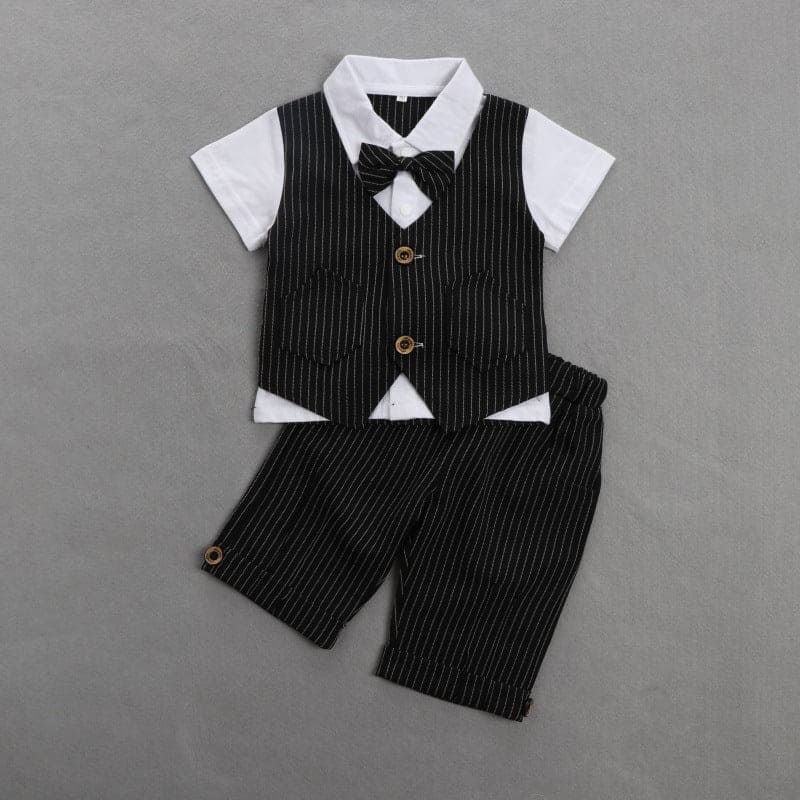 Boys Shirt with Striped Shorts & Waistcoat Set 3 pc. Sets Black 1-2 Y 