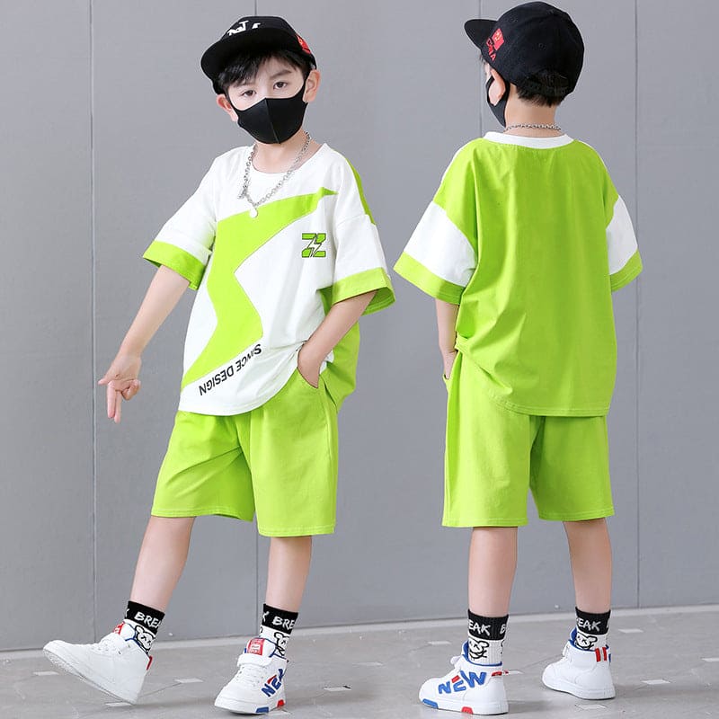 Boys Graphic T-Shirt With Elasticated Shorts Sets Green 3-4 Y 
