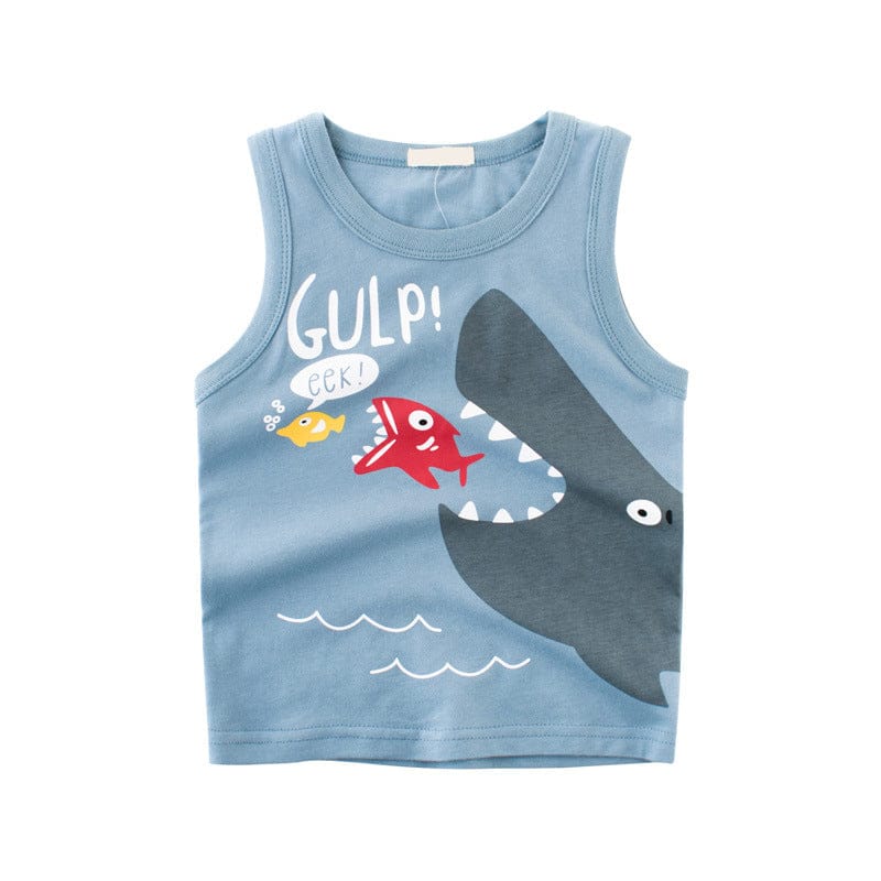 Boys Printed Sleeveless Tank Vests Vests Blue 1-2 Y 