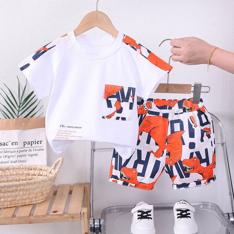 Boys Printed Flap Pocket T-Shirt & Printed Shorts Sets Orange 1-2 Y 