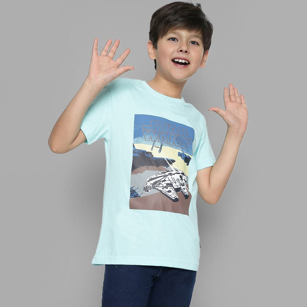Boys Graphic Print Short Sleeves T-shirt Tshirts Blue 3-4 Y 