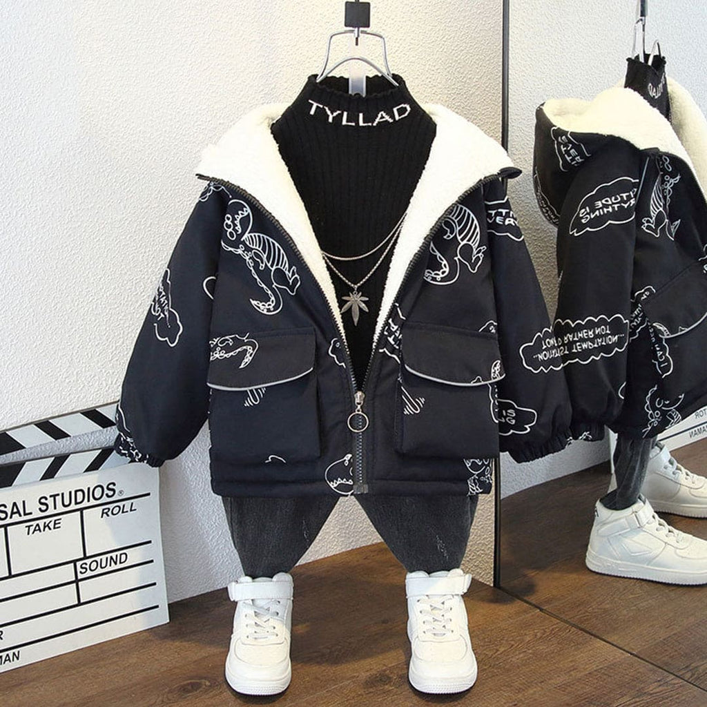 Boys Printed Hooded Fleece Jacket Coats & Jackets Black 1-2 Y 