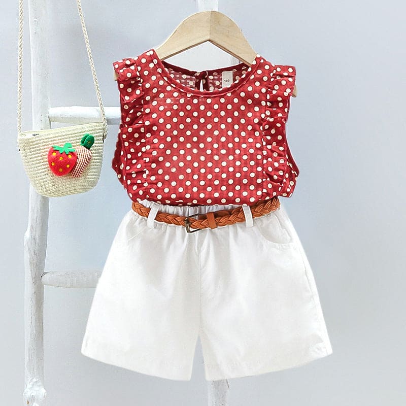 Girls Printed Playsuit with Solid Shorts Sets Red 1-2 Y 