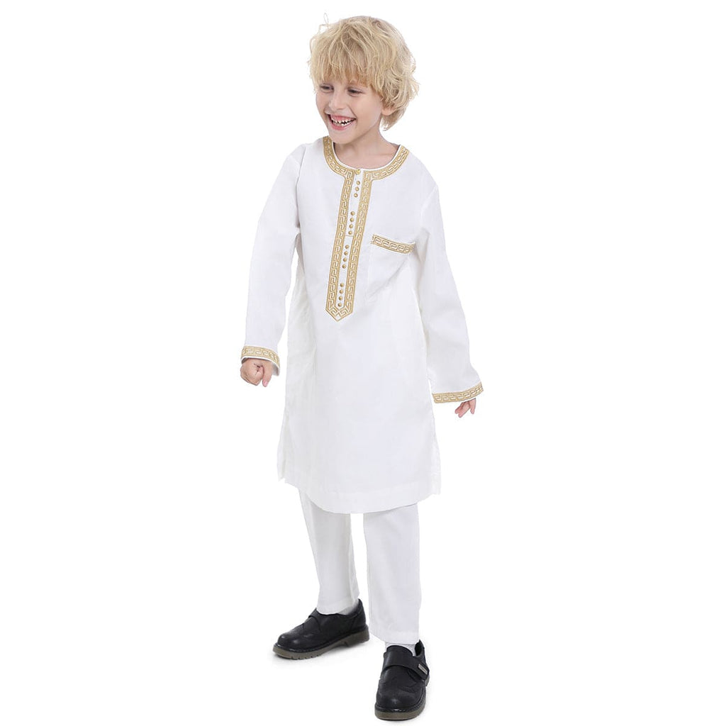 Boys Long Sleeve Embroidered Neck Kurta Pajama Set Sets   