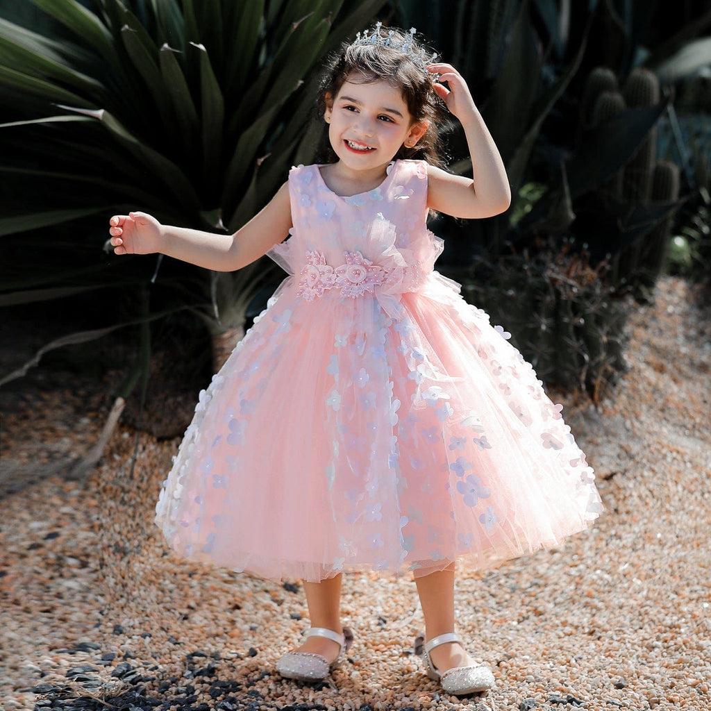 Self Design Sleeveless Party Dress Casual Dresses Pink 1-2 Y 