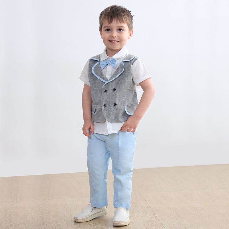 Boys Short Sleeves Shirt with Trousers & Waistcoat Set 3 pc. Sets Grey 1-2 Y 