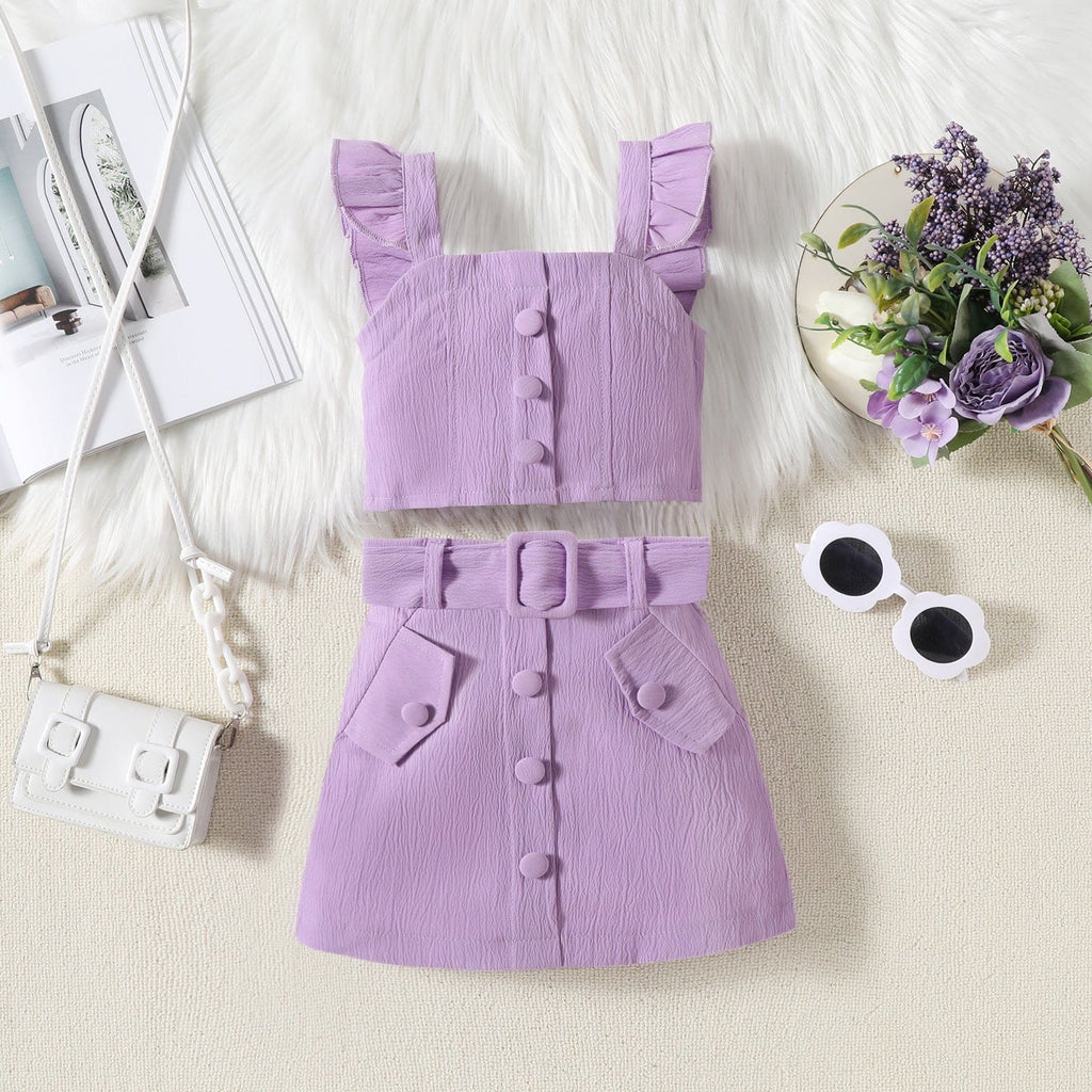 Girls Sleeve Less Crop Top With Skirt Sets Purple 1-2 Y 