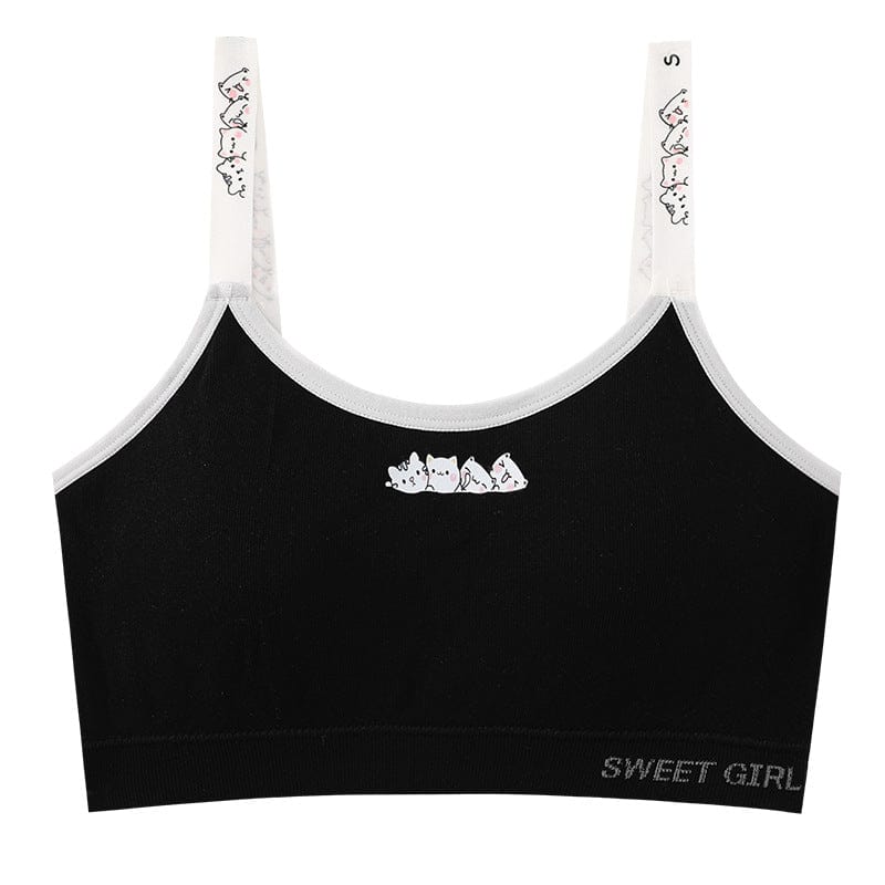 Girls Single Layer Premium Nylon Padded Beginners Bra Bra Black 7-8 Y 