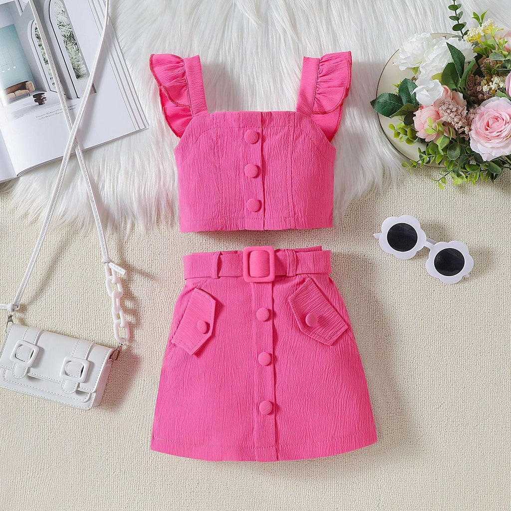 Girls Sleeve Less Crop Top With Skirt Sets Pink 1-2 Y 