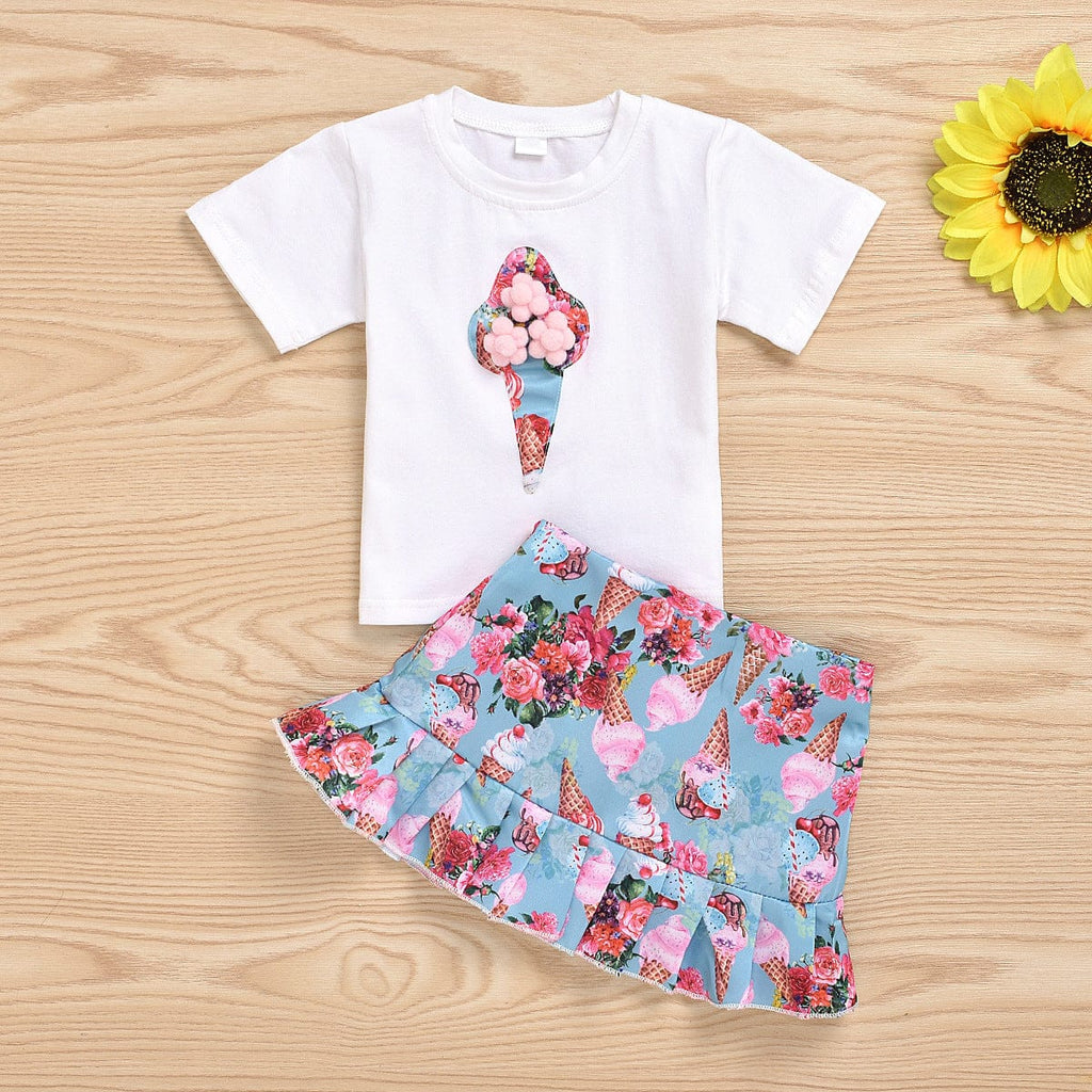 Girls 2 Piece Set with Ice Cream Print Sets Ice Cream Print Set 1-2 Y 