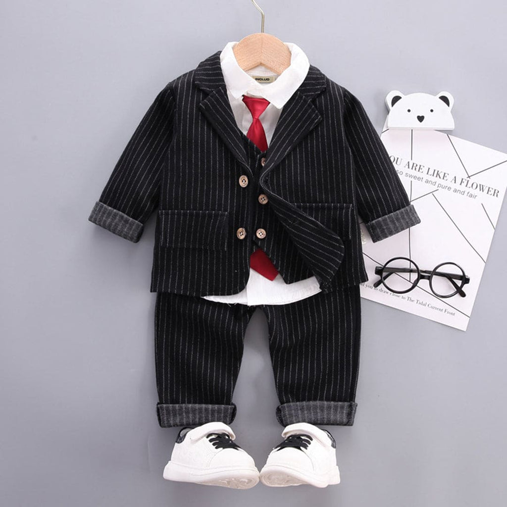 Boys Striped Blazer with Shirt, Waistcoat & Trouser Set 4 pc. Sets Black 1-2 Y 