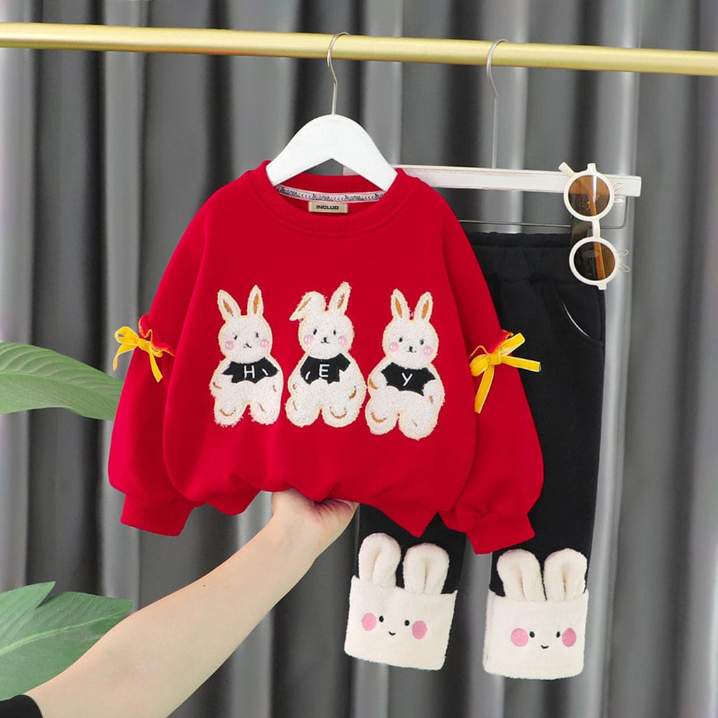 Girls Bunny Patch Sweatshirt with Leggings Set Winterwear Sets