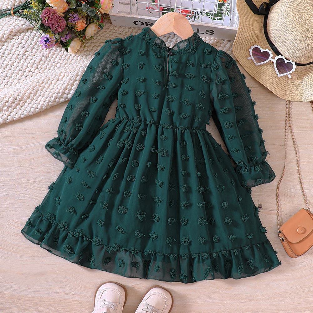 Girls Swiss Dot Full Sleeves Party Dress Party Dresses Green 1-2 Y 