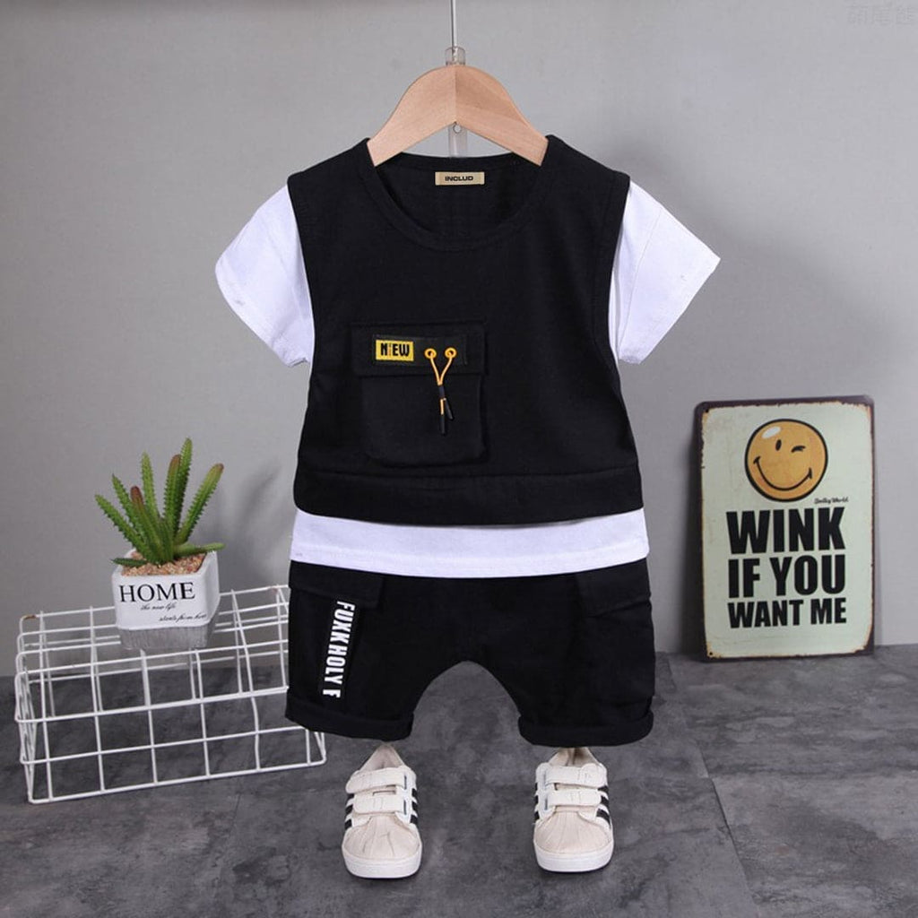 Boys T-shirt with Shorts Set Sets Black 1-2 Y 