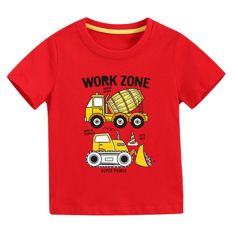 Boys Tshirt with Truck & Crane Print Tshirts Red 4-5 Y 