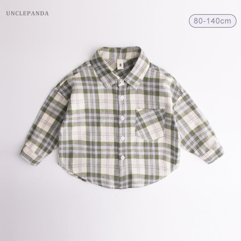 Boys Full Sleeves Plaid Shirt Shirts Green 1-2 Y 
