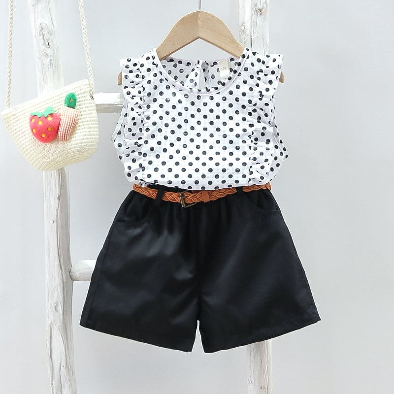 Girls Printed Playsuit with Solid Shorts Sets Black 1-2 Y 